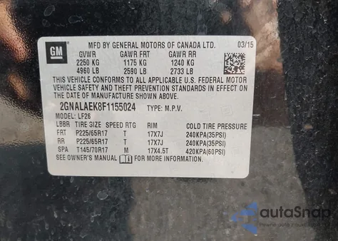 2015 Chevrolet Equinox Ls z USA, uszkodzony, nr VIN 2GNALAEK8F1155024